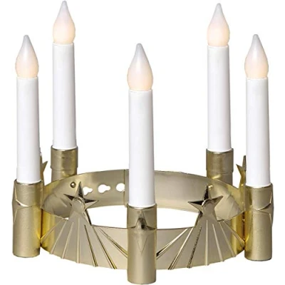 Abbildung von Star 5flammig, ca. 17x19 cm Material Kunststoff, Farbe gold/weiß, batteriebetrieben Santa Lucia
