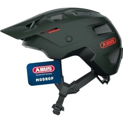 Abbildung von ABUS MTB Helm MoDrop robuster Fahrradhelm mit guter Belüftung für Mountainbiker individuelle Passform Damen und Herren Grün Matt, L