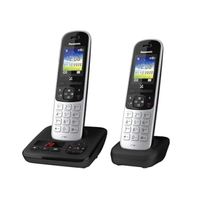 Abbildung von Panasonic KX TGH722GS Schnurlostelefon Duo mit Anrufbeantworter (DECT Telefon, strahlungsarm, Farbdisplay, Anrufsperre, Freisprechen) schwarz