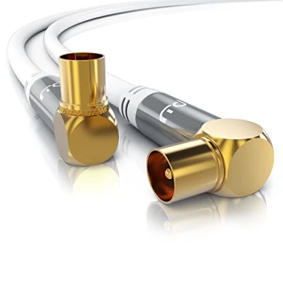 Abbildung von CSL 1m Antennenkabel 8k 4k HDTV 135dB 75 Ohm 90 Grad gewinkelt Premium FullHD UHD Stecker zu Kupplung DVB T und T2 C S S2 Radio UKW DAB