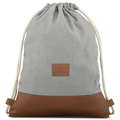 Abbildung von Johnny Urban Turnbeutel Damen &amp; Herren Grau Braun Luke Beutel Rucksack mit Kordelzug Baumwoll Canvas Kleine Innentasche für Wertsachen