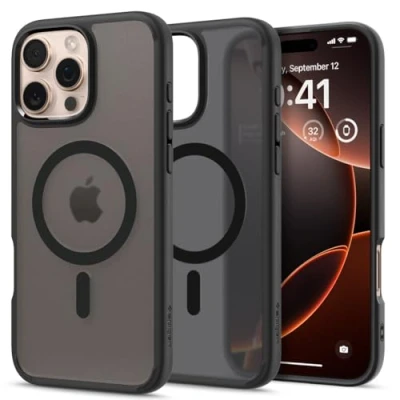 Abbildung von Spigen für iPhone 16 Pro Hülle [Anti Yellowing] Ultra Hybrid MagFit Case Handyhülle Transparent Dünn Slim Kompatibel mit MagSafe Frost Black