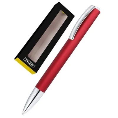 Abbildung von ONLINE Kugelschreiber Wild Berry I Drehkugelschreiber mit Standard Großraummine in Strichstärke M, Schreibfarbe Schwarz Eleganter Kulli matt roter Oberfläche Geschenkbox