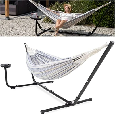 Abbildung von Vita5 Hängematte mit Gestell, Hängematten Outdoor 2 Personen Tragetasche, für Garten Pool, Balkon, und Terrasse, Indoor Tragbare Doppelhängematte Ständer, 200kg Belastbarkeit