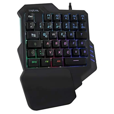 Abbildung von LogiLink Beleuchtete Einhand Gaming Tastatur mit ergonomischer Handauflage und großartigen Lichteffekten programmierbaren Tasten für Windows, Linux MAC in schwarz, ID0181