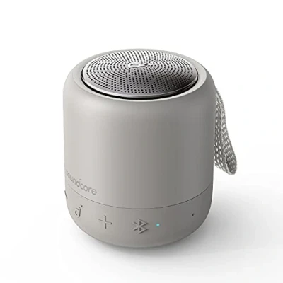 Abbildung von soundcore Anker Mini 3, Bluetooth Lautsprecher mit BassUp und PartyCast Technologie, USB C, Wasserschutz IPX7, Individueller EQ (in Grau)
