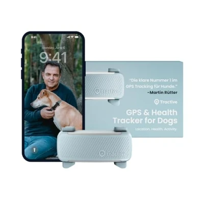Abbildung von Tractive GPS Tracker Hund Empfohlen von Martin Rütter Live Ortung Weglaufalarm Aktivitätstracking Gesundheitswarnungen 2024 Edition Bellverhalten (Mint)