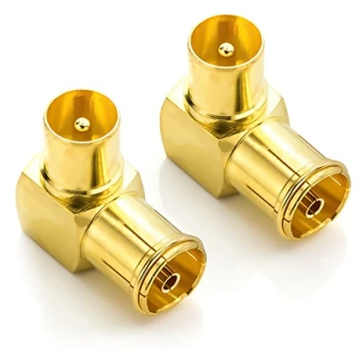 Abbildung von deleyCON 2 Stück 90 IEC Winkeladapter Winkelstecker Set Vergoldet Grad Winkel Koaxstecker für Radio Kabelfernsehen DVB T T2 HD