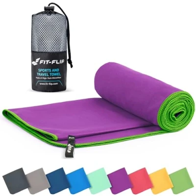 Abbildung von Fit Flip Mikrofaser Handtuch kompakte Microfaser Handtücher ideal als Sporthandtuch, Reisehandtuch, Strandtuch schnelltrocknend und leicht Badetuch groß (1x 30x50cm, Lila Grün)