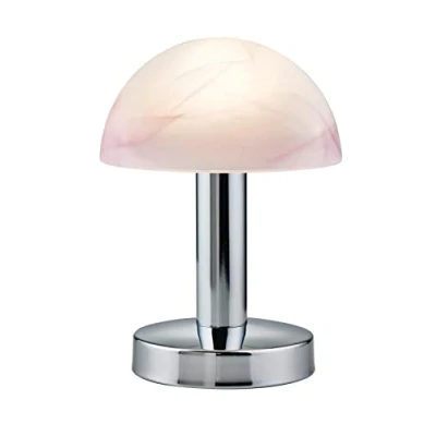 Abbildung von Trio Leuchten LED Tischleuchte Fynn II 599110106, Metall Chrom, Glas alabasterfarbig purple, inkl. 1x E14 4.9 Watt LED, Touch Me Funktion (4 fach schaltbar, 3 Helligkeitsstufen), Höhe 21cm