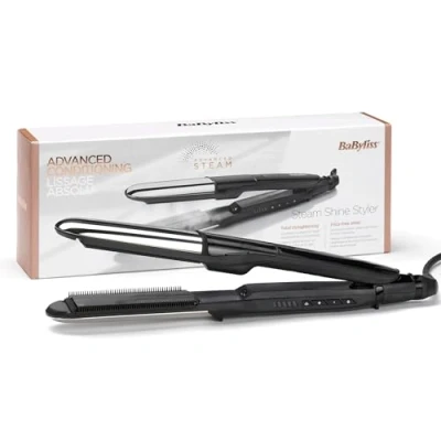 Abbildung von BaByliss Steam Shine Styler, 2 in 1 Dampfglätteisen, für müheloses Glätten oder leichte Locken, ST496E, Schwarz