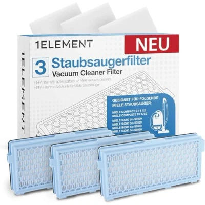 Abbildung von 3 Filter für Miele Staubsauger [Compact C1 &amp; C2, Complete C2 C3, S8340] HEPA und Motorfilter Allergiker gegen Feinstaub Gerüche [S4000, S5000, S6000 S8000 Series]