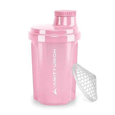 Abbildung von Protein Shaker 300 ml „Heaven“ auslaufsicher, BPA frei mit einklickbarem Sieb &amp; Skala für Cremige Whey Shakes, Gym Fitness Becher Isolate Sport Konzentrate, Eiweiß Shaker, Coral Pink