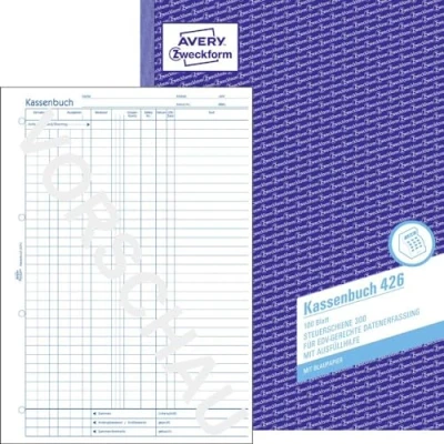 Abbildung von AVERY Zweckform 426 Kassenbuch (A4, 100 Blatt, 1 Blatt Blaupapier, nach Steuerschiene 300, EDV gerechte Datenerfassung, von Rechtsexperten geprüft, für DE, ordnungsgemäße Buchführung) weiß