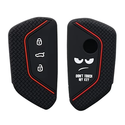 Abbildung von kwmobile Autoschlüssel Hülle kompatibel mit VW Golf 8 3 Tasten Schlüsselhülle Don&#039;t Touch My Key Weiß Schwarz Rot