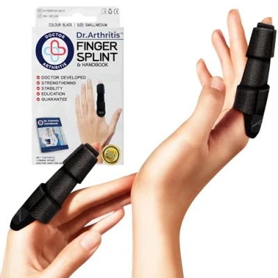 Abbildung von Dr. Arthritis Von Ärzten Entworfen, Fingerbandage, Fingerschiene Kleiner Finger/Mittelfinger/Zeigefinger, Fingerschutz bei Verletzung mit Klammern &amp; Schienen, 2er Pack, Schwarz, S/M