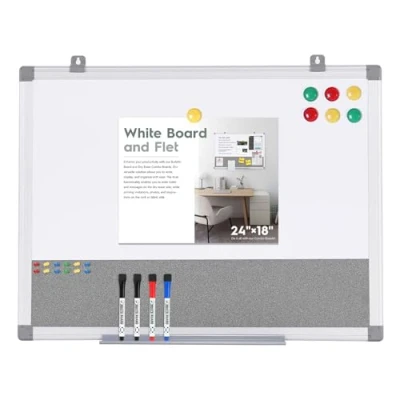 Abbildung von Swansea Pinnwand Magnetisch und Filz mit Aluminiumrahmen, Whiteboard Pinwand für Wohnung, Büro, Küche Schule, 60X45cm