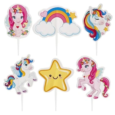 Abbildung von dekora Set für Cupcakes und Muffin Deko Geburtstag Tesia Einhorn Cupcake Topper aus Papier 30 Stück in 6 verschiedenen Designs