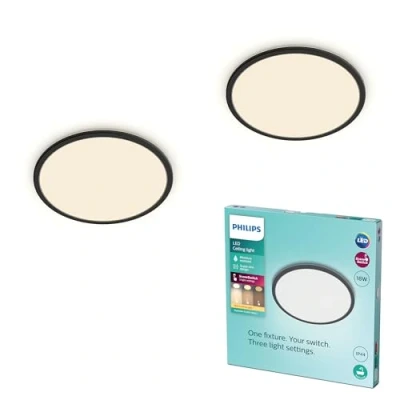 Abbildung von Philips LED SuperSlim 2er Set schwarz IP44 Ø 30cm 2.700K