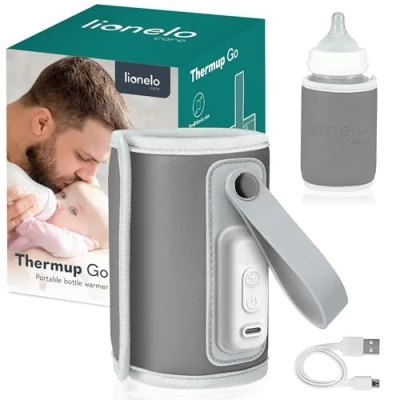Abbildung von LIONELO Thermup Go Tragbarer Flaschenwärmer zur Temperaturhaltung, hält Wärme bis zu 24 h, 5 Temperaturstufen Auswahl, USB Ladung, Aufwärmzeit 45 min, BPA frei