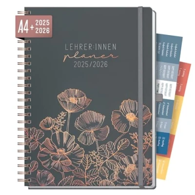 Abbildung von Häfft® Lehrer Planer 2025/2026 A4+ Deluxe &quot;Poppy&quot; Hardcover Lehrerkalender groß, Schuljahresplaner mit Spiralbindung, Schulplaner nachhaltig &amp; klimafreundlich