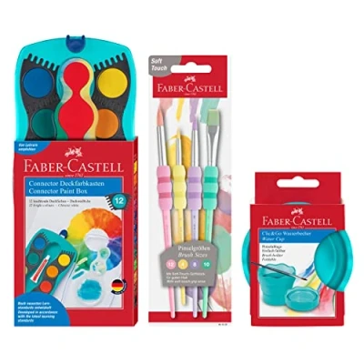 Abbildung von FABER CASTELL 205036 Malset Connector mit Wasserfarbkasten, 4er Pinselset und Pinselbecher