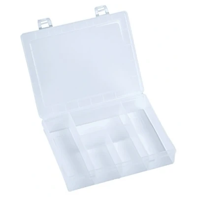 Abbildung von hünersdorff Sortimentskasten PP Eco Mini mit 5 Fächern stabile Sortierbox für Schrauben und andere Kleinteile feste Facheinteilung 14 x 18 4 cm, transparent