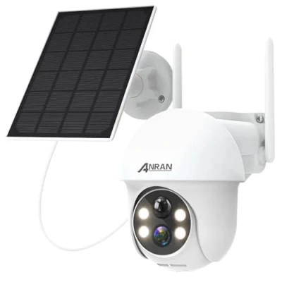 Abbildung von ANRAN 2K HD Überwachungskamera Aussen Akku WLAN, 360 Schwenkbare Dome Kamera mit Solarpanel, PIR menschliche Erkennung, Farbige Nachtsicht, 2 Wege Audio, Q01 Weiß