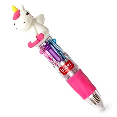 Abbildung von Legami MRP0001 Mini Kugelschreiber, 4 Farben, Magic Rainbow, 2,3 x 10 cm, Grün, Hellblau, Lila, Rosa, Spitze 1 mm, ergonomischer Griff aus Silikon