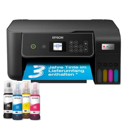 Abbildung von Epson EcoTank ET 2870 A4 Multifunktions Wi Fi Tintentankdrucker, mit einem im Lieferumfang enthaltenen Vorrat an Tinten bis zu 3 Jahren