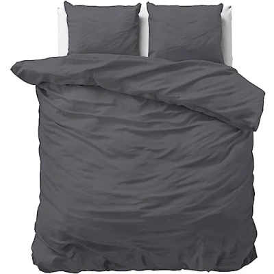 Abbildung von Sleeptime 100% Baumwolle Bettwäsche 240cm x 220cm Anthrazit weich &amp; bügelfrei Bettbezüge mit Druckknöpfe Einfarbig Set 2 Kissenbezüge 60cm 70cm