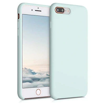 Abbildung von kwmobile Hülle kompatibel mit Apple iPhone 7 Plus/iPhone 8 Plus Silikon Handy Case Handyhülle weiche Oberfläche kabelloses Laden Cool Mint