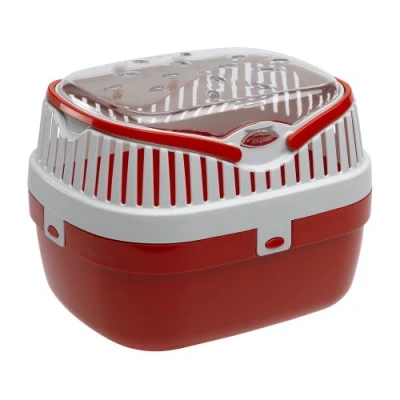 Abbildung von Ferplast Transportbox für Hamster und andere kleine Nagetiere Aladino Medium Reisekäfig Hamster, Belüftungsgitter, komfortabler Griff, sicherer Verschluss, 30 x 23 21 cm, rot