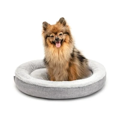 Abbildung von lionto Hundekörbchen rund in Donut Form, Ø 55 cm, Heimtierkissen für Hunde &amp; Katzen mit waschbarem Bezug Anti Rutsch Noppen, kuscheliges Hundebett aus Oxford Leinen Plüsch, grau