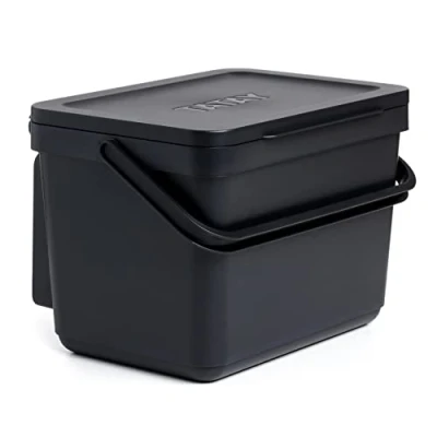 Abbildung von TATAY Biomülleimer Küche mit Halterung, 6L Fassungsvermögen, Polypropylen, aus 100% recyceltem Material. Farbe Schwarz. Maßnahmen 26,5 x 20,5 18,5 cm