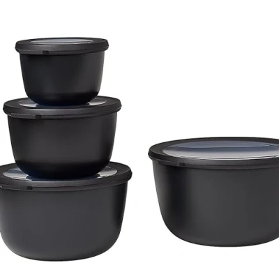 Abbildung von Mepal Cirqula Multischüssel Set 4teilig rund Nordic black 500, 1000, 2000 und 3000 ml Verwendbar als Vorratdose, Kühlschrankdose, Gefrierdose, Mikrowellegeschirr &amp; Servierschale mit Deckel