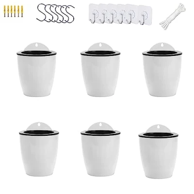 Abbildung von ORIMERC 6er Set Selbstwässernder Blumentopf Wand hängende Selbstbewässerungstöpfe Küche Kräutertopf Wandtöpfe Pflanze innen Wasserspeicher Pflanzgefäße Kräutergarten Balkon vertikal Wandmontage weiß
