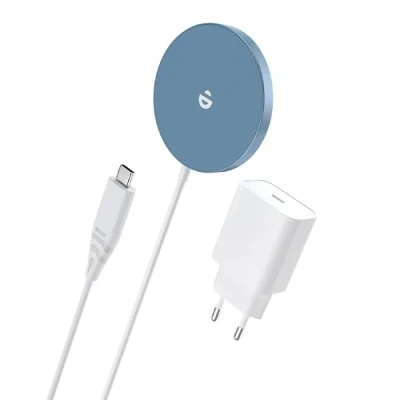 Abbildung von Mag Safe Ladegerät mit USB C Adapter, Schnelles Magnetic Wireless Charger Pad für iPhone 15/14/13/12 Serien und AirPods Ultra Slim Induktive Kabelloses Laden (Blau)