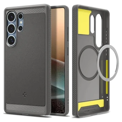 Abbildung von Spigen Rugged Armor MagFit Hülle für Samsung Galaxy S25 Ultra, Kompatibel mit MagSafe Marble Gray