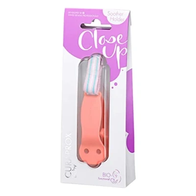Abbildung von Curaprox Baby Schnullerhalter, passend zum Schnuller für alle Grössen, coral opaque