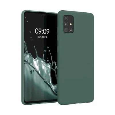 Abbildung von kwmobile Hülle kompatibel mit Samsung Galaxy A51 weiches TPU Silikon Case Cover geeignet für kabelloses Laden Tannengrün