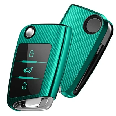 Abbildung von OATSBASF Autoschlüssel Hülle VW, VW Golf 7 Schlüsselhülle, Schlüsselbox Cover für Polo, Skoda, Tiguan, MK7 3 Tasten (Grün Streifen)