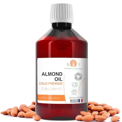 Abbildung von Mandelöl BIO Reines, Kaltgepresst, Natürlich. Kosmetik Massageöl, Haar und Bartöl, Körperöl, Anti Falten Gesichtsöl, Schwangerschaftsstreifen, Nägel, Baby, Scalp Oil 100 ml