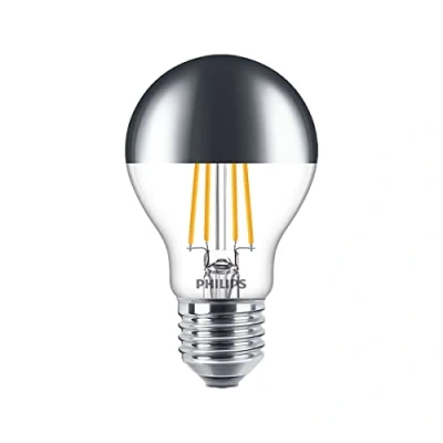 Abbildung von Philips LED Classic Filament Lampe E27 (50 W), dimmbare Kopfspiegellampe mit warmweißem Licht und Klarglas, verspiegelte Kuppel für indirekte Beleuchtung