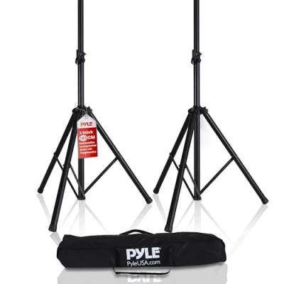Abbildung von Pyle Lautsprecherständer Paar Speaker Stand Boxenständer Höhenverstellbar mit Tasche als Universelles Dreibein Boxen Stativ für Standlautsprecher Paar, Dual PA DJ aus Stahl