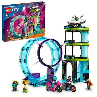 Abbildung von LEGO 60361 City Stuntz Ultimative Stuntfahrer Challenge, 3in1 Stunts für 1 oder 2 Spieler Action, mit schwungradbetriebenen Spielzeug Motorrädern Kinder, 2023 Set