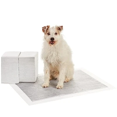Abbildung von Amazon Basics Trainingspads für Hunde und Welpen mit Kohlenstoff zur Geruchskontrolle, auslaufsicheres Design schnell trocknender Oberfläche, Größe XL (50 Stück), Grau