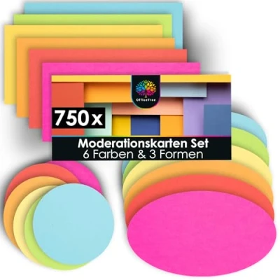 Abbildung von OfficeTree 750x Moderationskarten Set 6 Farben Rund, Oval &amp; Rechteckig Metaplankarten Präsentationskarten Moderationsset als Seminar Zubehör für Moderationskoffer Präsentation und Vortrag