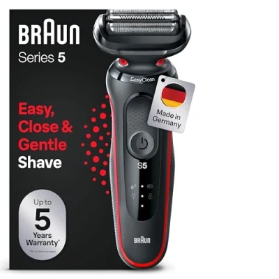 Abbildung von Braun Series 5 Elektrorasierer, EasyClean Rasierer Herren, Wet &amp; Dry, Geschenk Mann, Made in Germany, 51 R1000s, Rot