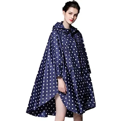 Abbildung von NUUR Damen Regenponcho Regenmantel Unisex Regenjacke Wasserdicht Regencape Wiederverwendbar mit Kapuze Blau Sterne